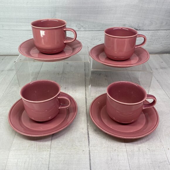 Nancy Calhoun DARK ROSE Japan Smooth Stoneware 8oz Flat Cup & Saucers Set of 4 - Picture 2 of 16
